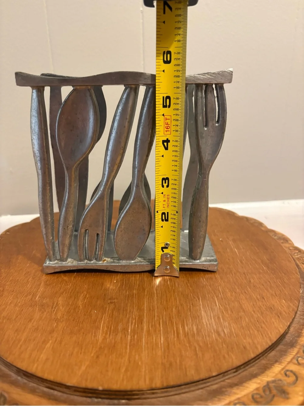 MCM Pewter Napkin Holder - Forks and Spoons